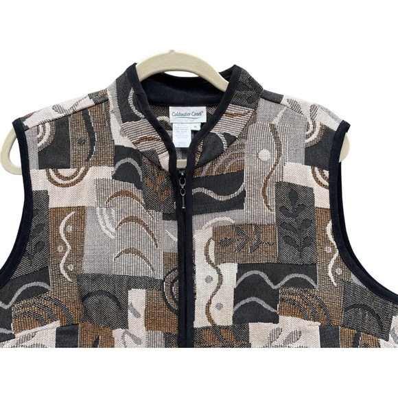 Coldwater Creek XL Tapestry Vest Made in USA Black Gray Brown Neutrals Zip - Picture 4 of 9